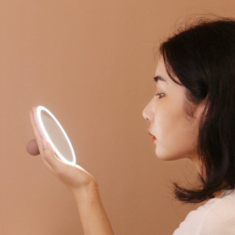 化妝鏡 化妝燈 補光 梳妝燈 MUID手持鏡 便攜鏡 子女充電隨身led補光鏡 帶燈 補妝化妝鏡 小號折疊