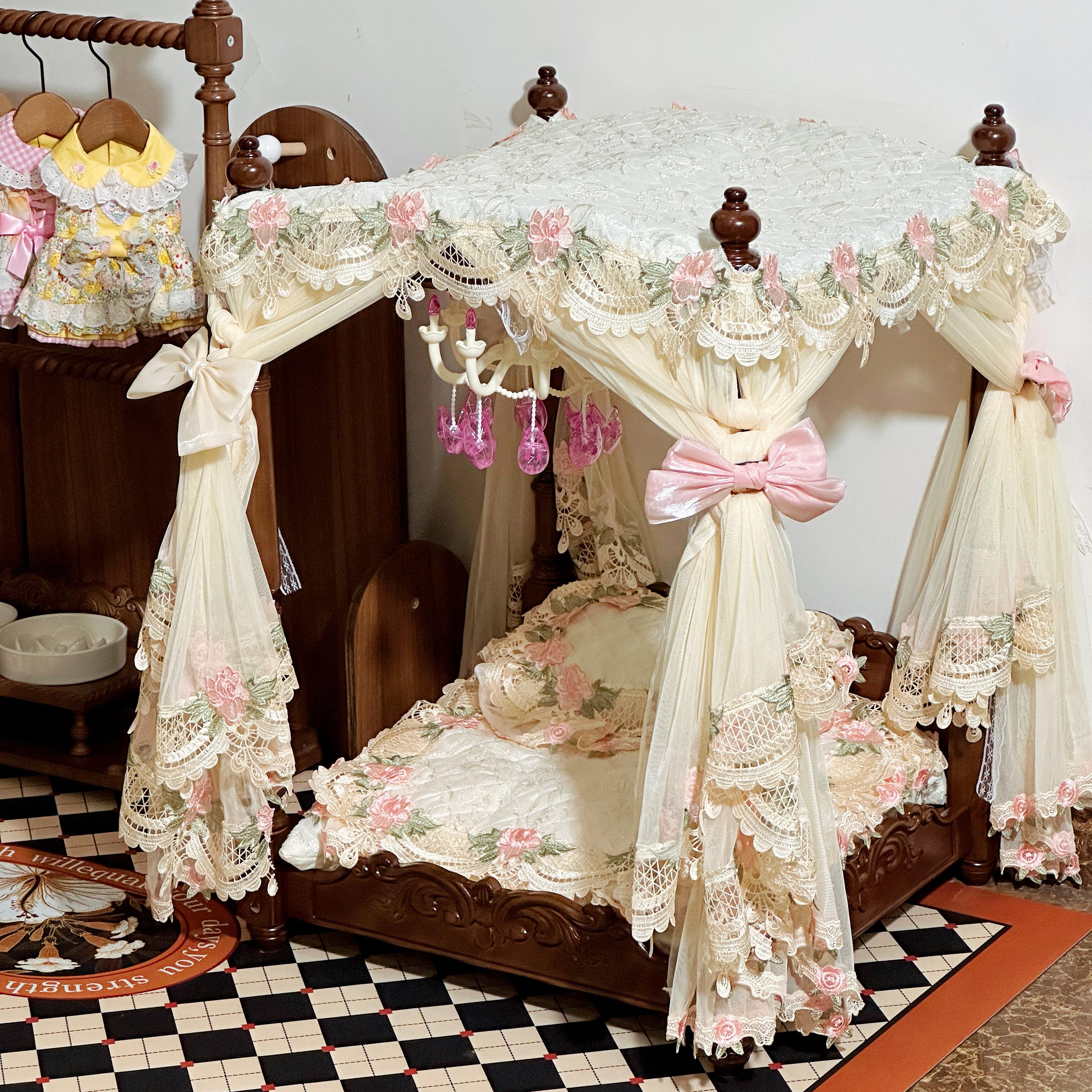 【可打統編 超低價】一芯有寵?宮廷復古架子床實法式美式床小型犬貓咪豪華床床幔蚊帳 5