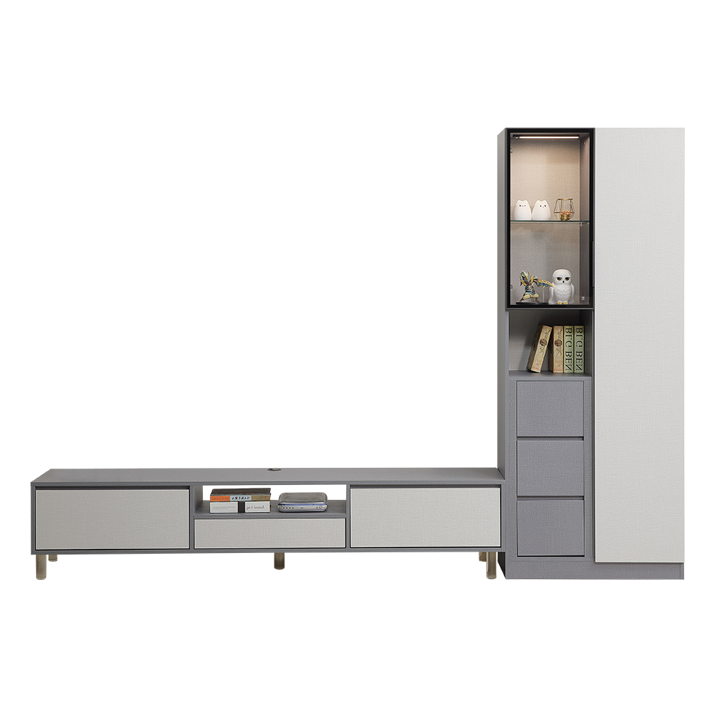 【直人木業】JASPER現代風展示電視櫃組290公分(鋁框短門80公分+電視櫃210公分)(三抽置左) 1