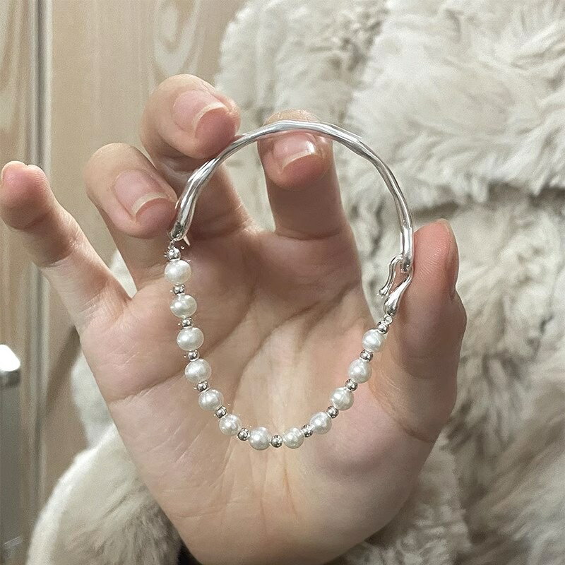 s925純銀淡水珍珠半鐲拼接輕奢手鏈女高階感手串小紅書爆款設計
