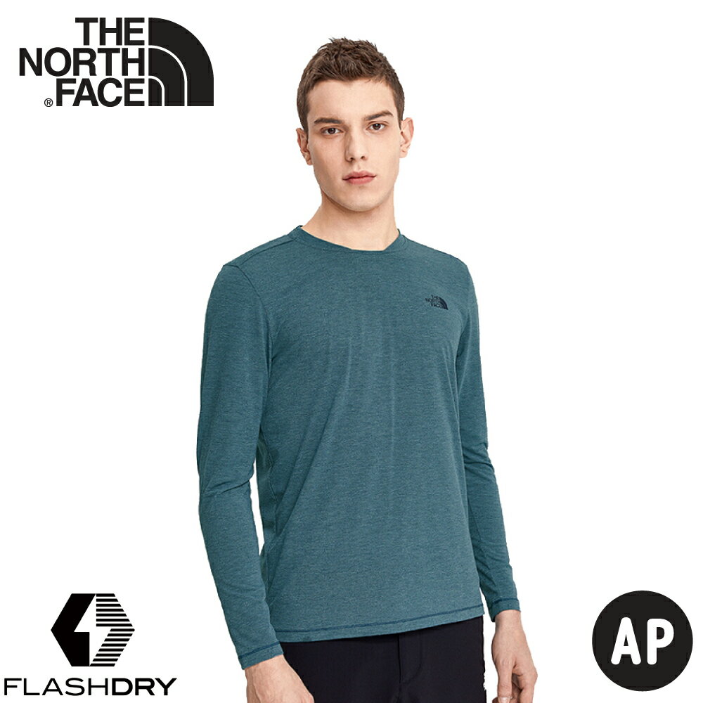 【The North Face 男 FLASHDRY 排汗長袖《雜藍》】4UAI/排汗衣/圓領長袖/休閒上衣