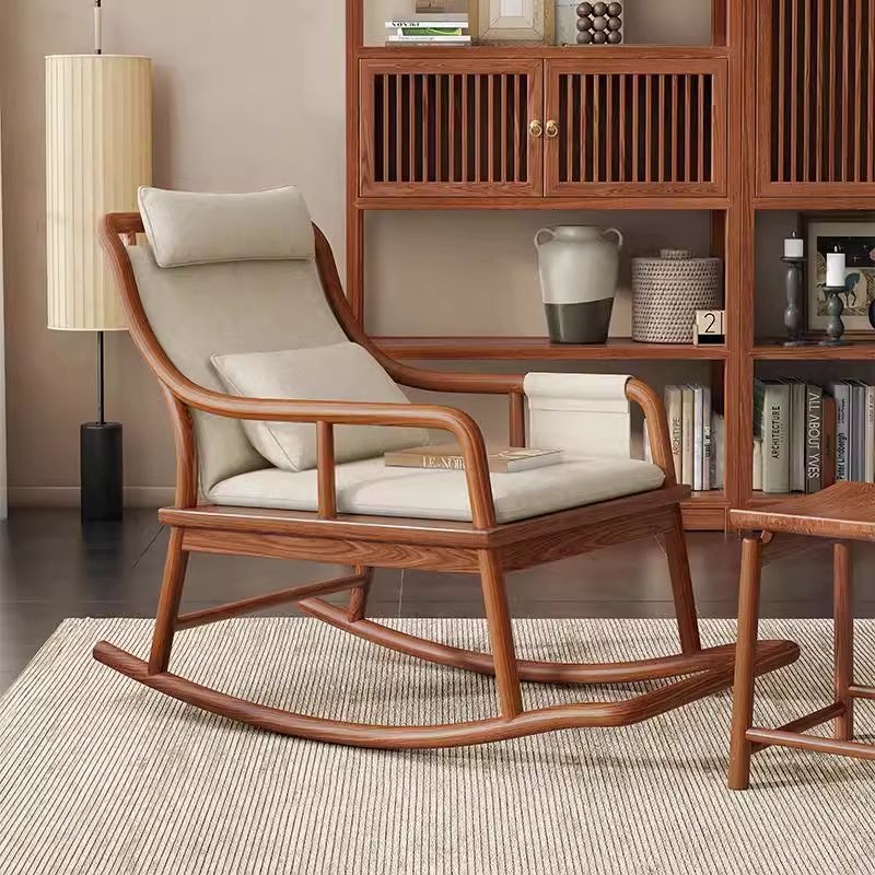 躺椅 休閒椅 逍遙椅 懶人椅 現代中式實木家用躺椅輕奢簡約陽臺客廳冬夏兩用懶人逍遙休閑搖椅 八折減免 特價出 可開發票