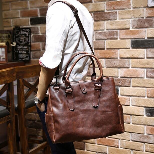 FINDSENSE Z1 韓國 時尚 潮 男 皮質 複古咖啡色 手提包 單肩包 斜背包 側背包