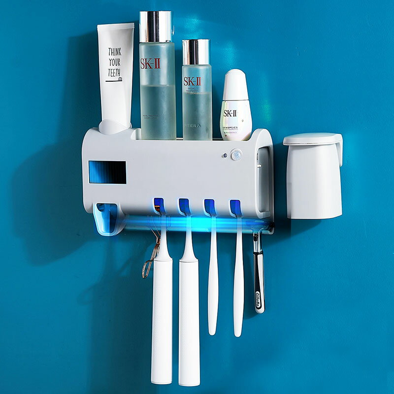 智能牙刷消毒器紫外線殺菌電動衛生間免打孔墻壁收納盒牙刷置物架