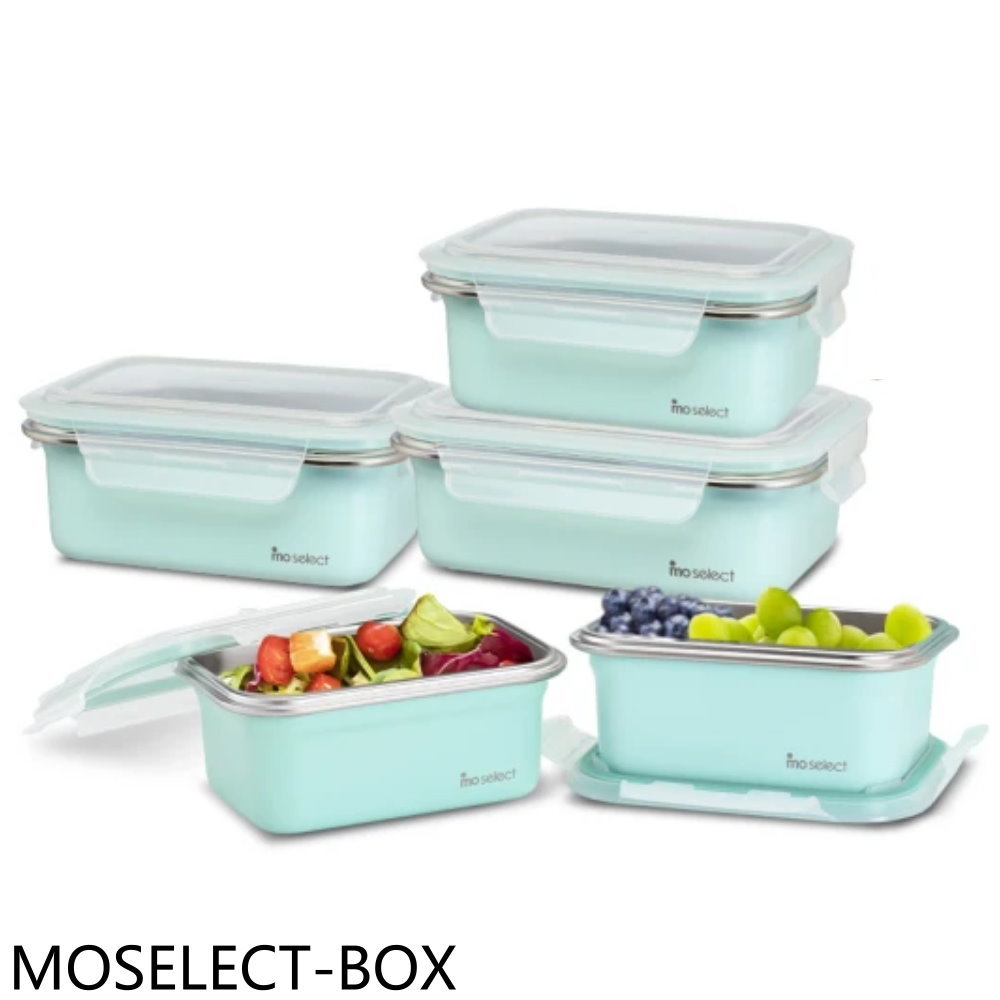 APP下單4%點數★mo select【MOSELECT-BOX】可微波密封不鏽鋼保鮮盒5件組便當盒保鮮收納食物儲存盒保鮮盒