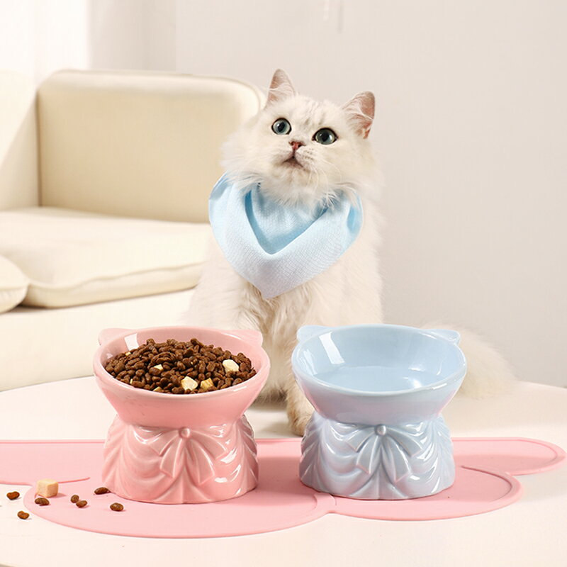 可愛陶瓷情侶款貓碗貓盆貓食盆水碗護頸傾斜高腳貓咪碗狗碗寵物碗