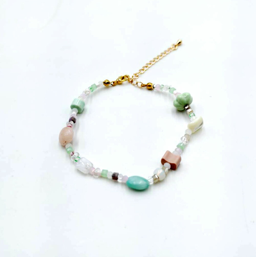 DO Designx覓品竹北手作店-彩珠系列手鍊-小文青果凍色(粉綠)
