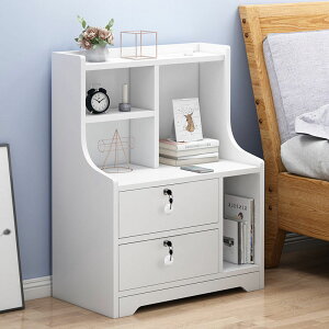帶鎖床頭櫃置物架簡約現代臥室儲物櫃大容量多功能收納床邊小櫃子