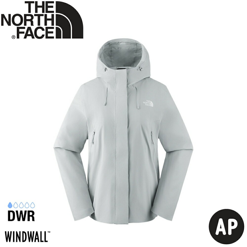 【The North Face 女 防風防潑水連帽外套 AP《淺灰》】89Y2/防風外套/衝鋒衣/軟殼外套/風雨衣/保暖外套