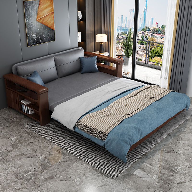 新中式實木沙發床免洗科技布可折疊推拉單雙人兩用小戶型客廳沙發