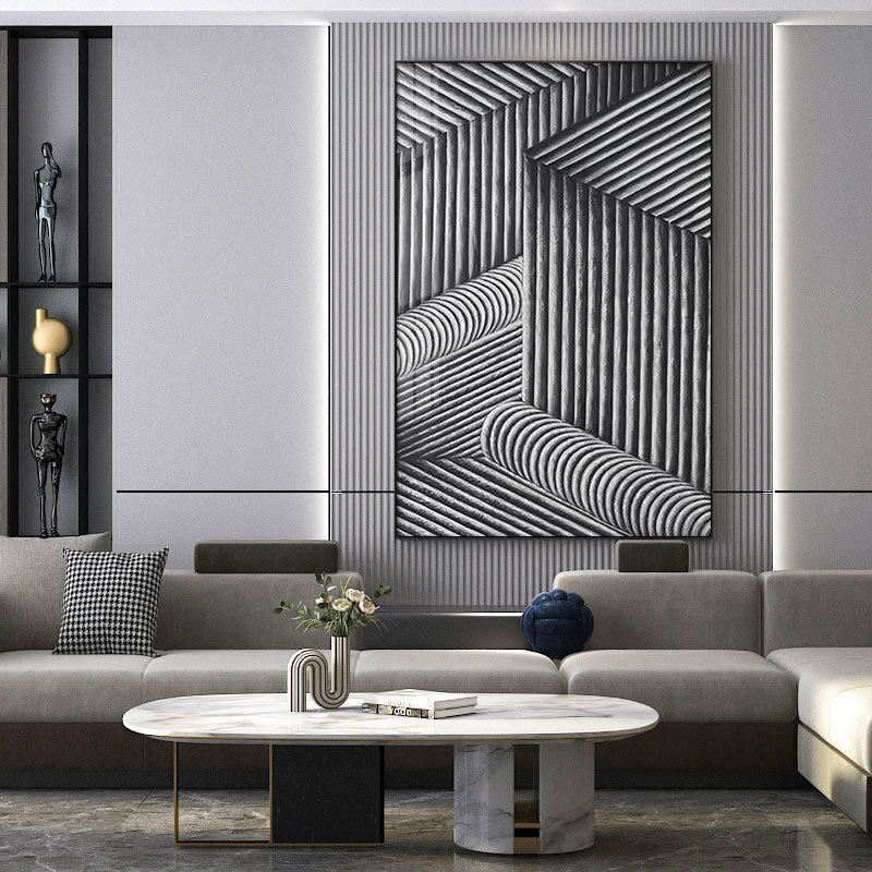 現代黑白灰抽象線條裝飾畫客廳掛畫簡約辦公室過道玄關樣板間壁畫