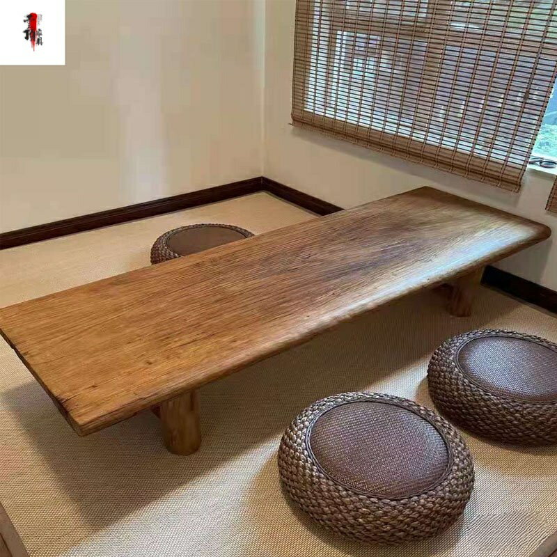 老榆木茶桌日式茶幾炕幾榻榻米矮桌客廳實木原木飄窗桌傢用小茶臺實木 老榆木 榆木門闆