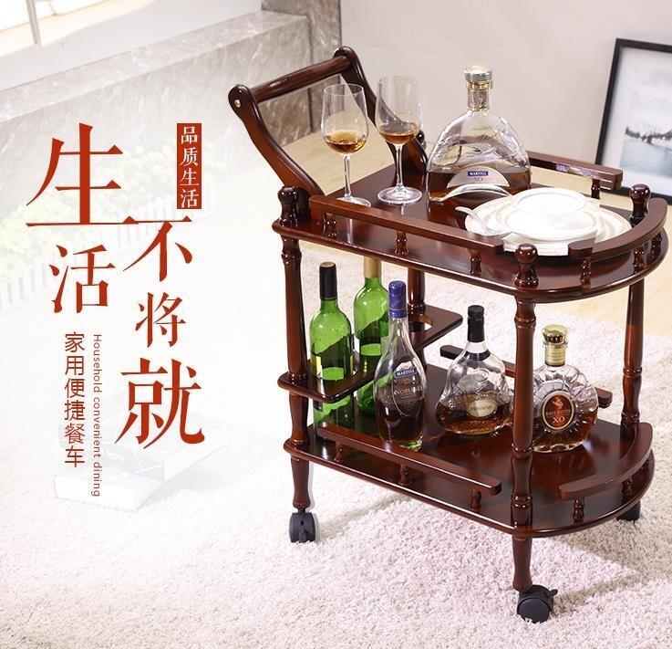 【可開發票】特價新品-雙層實木小推車酒店餐廳送餐車行動酒水車4s店茶水車點心車蛋糕車QM-可開發票