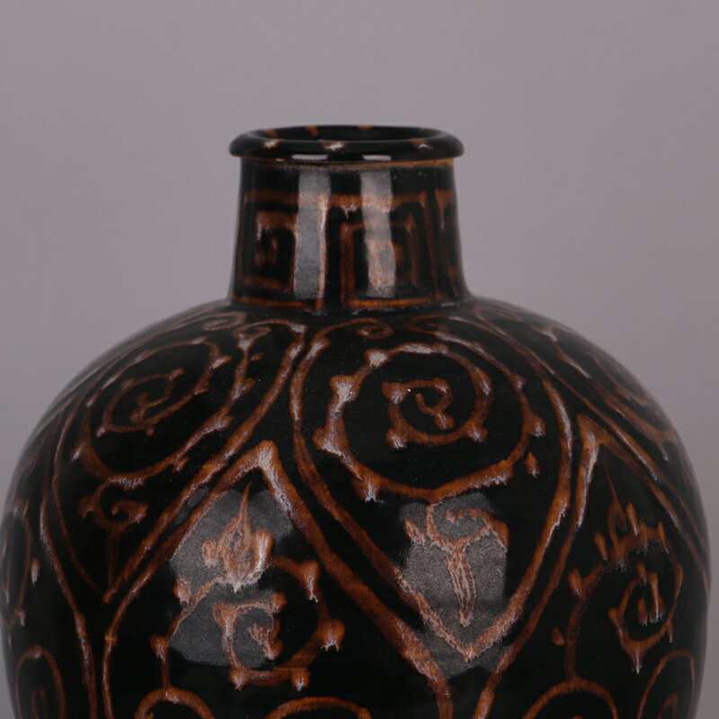 宋吉州窯黑釉纏枝花回紋梅瓶仿古舊貨瓷器老窯口仿博物館珍品| 協