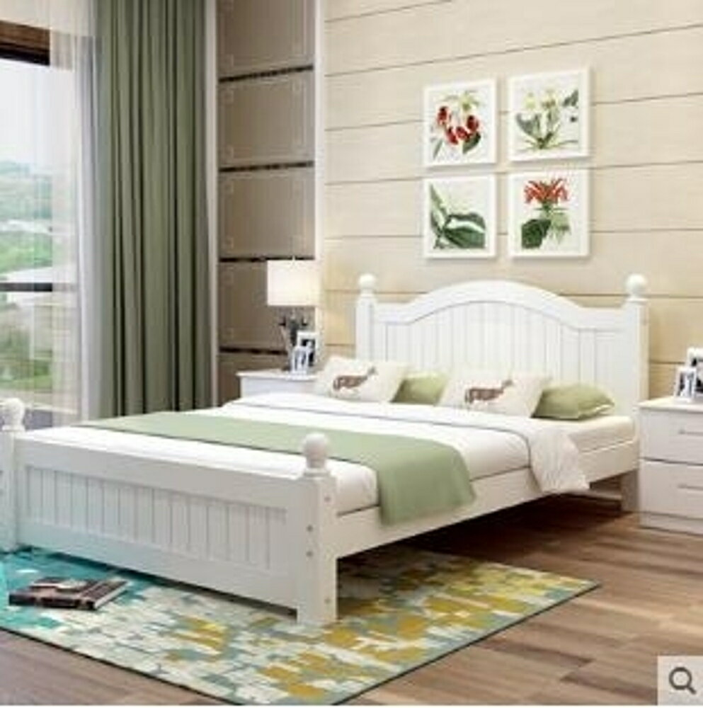簡約床 簡約現代實木床白色松木1.8米雙人床1.5m單人床1.2兒童歐式床主臥 全館85折起 JD