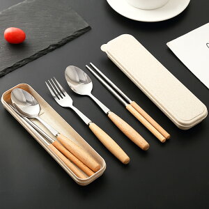 創意可愛不銹鋼便攜式餐具套裝筷子便攜三件套叉子勺子筷子盒學生