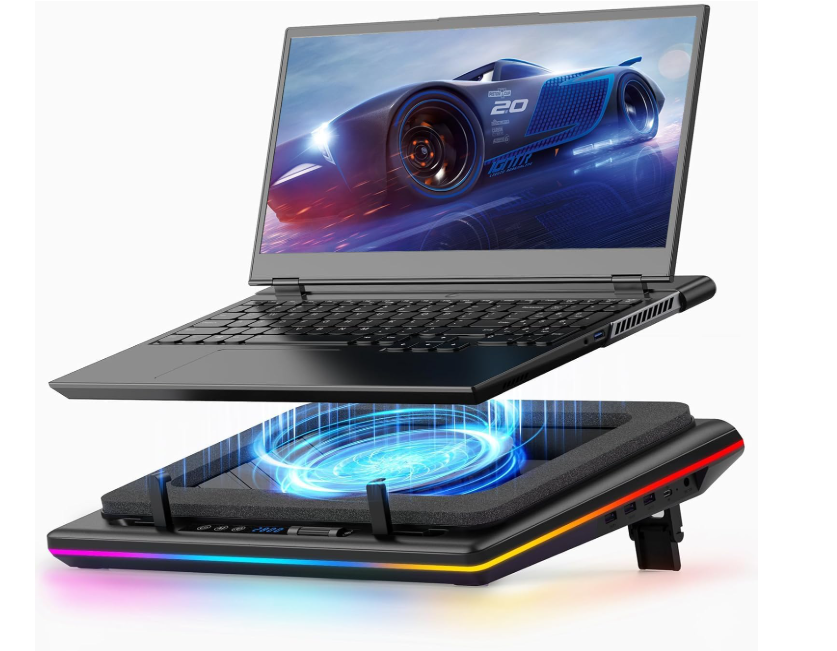 llano 筆電散熱墊 渦輪增壓技術 無級風量調節 RGB燈效 3合1 USB集線器 LED顯示屏 適用15-19吋筆電 日本代購