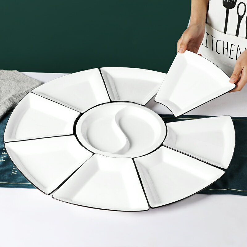 抖音同款創意拼盤餐具家用陶瓷簡約純色盤子菜盤子盤碗碟套裝組合