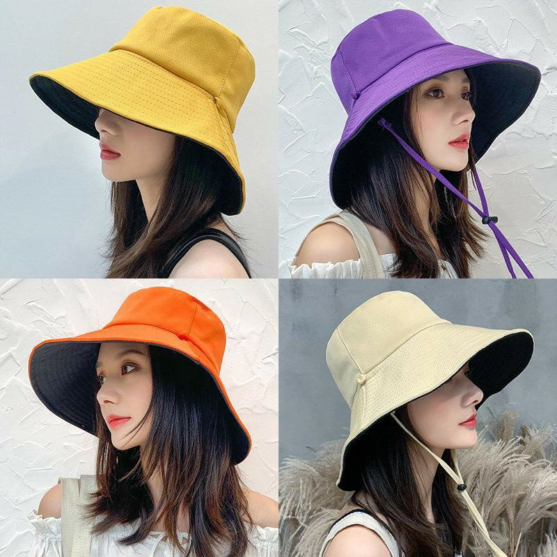 韓國帽子房漁夫帽女夏季韓版潮日系雙面遮臉防紫外線帽子大沿防曬