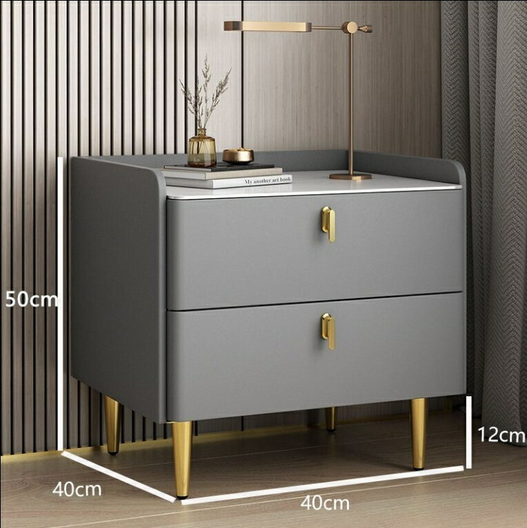床頭櫃 簡約床邊櫃 儲物櫃 收納櫃 意式床頭櫃 臥室家用簡約 現代床邊櫃 儲物收納櫃 全實木岩板簡易整裝 0