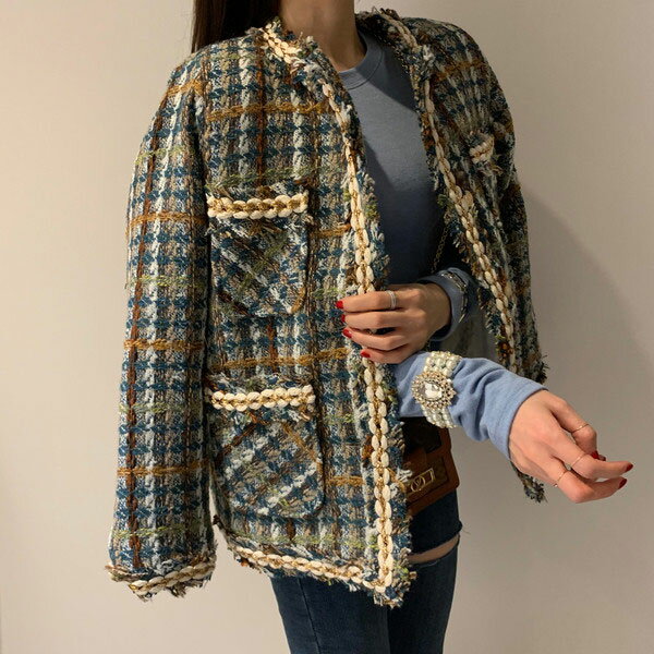 ANNAS 正韓 外套 粗花呢 小香 金屬釦 麻花 毛呢 格紋 小香風 名媛 貴婦 新年 過年 婚禮 西裝外套 韓國 1