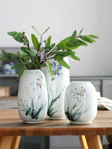 陶瓷花瓶擺件白色手繪空谷幽蘭客廳裝飾水養插花花器