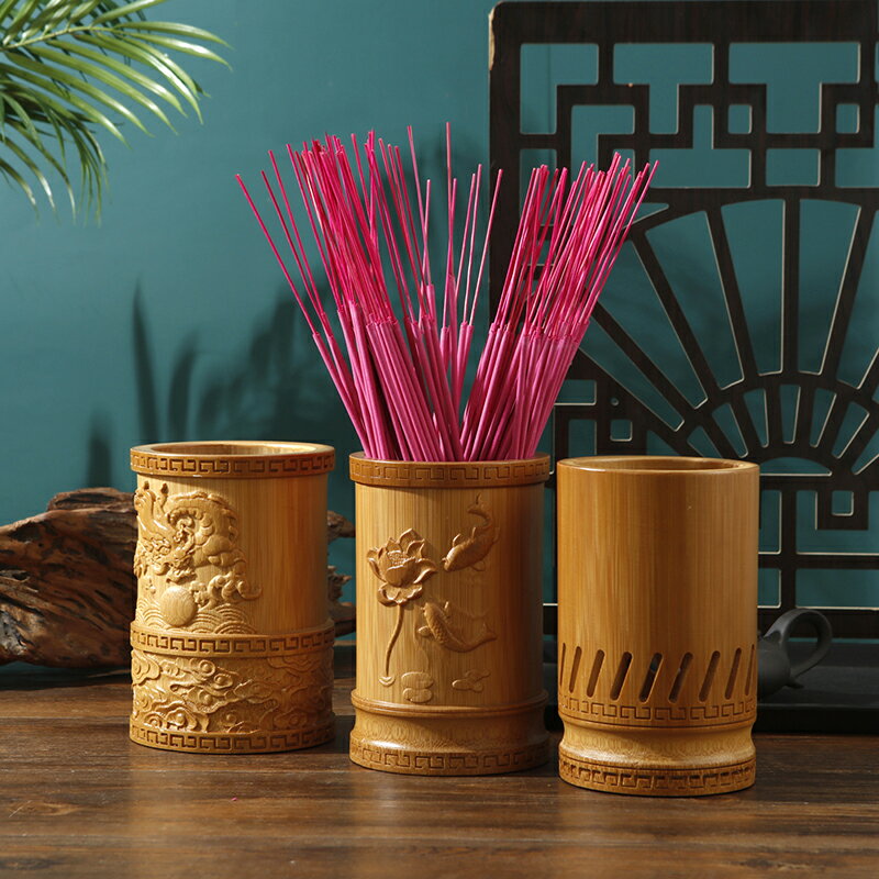 裝香筒供佛香筒立體浮雕竹木香筒防潮裝香桶竹節儲香筒家用供奉放竹簽