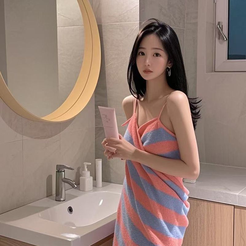 🔥可穿式浴巾可愛吊帶浴衣ins風高顏值浴裙比純棉吸水露背性感加厚