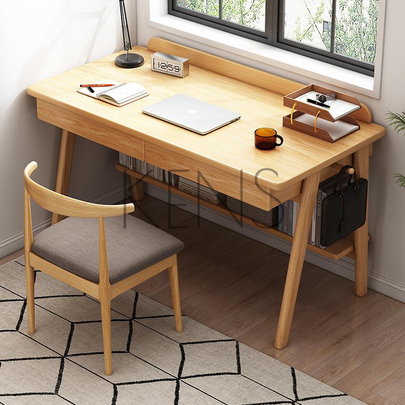 電腦桌 電腦臺 書桌簡約家用實木腿臺式電腦桌臥室學生簡易學習桌辦公桌寫字桌子