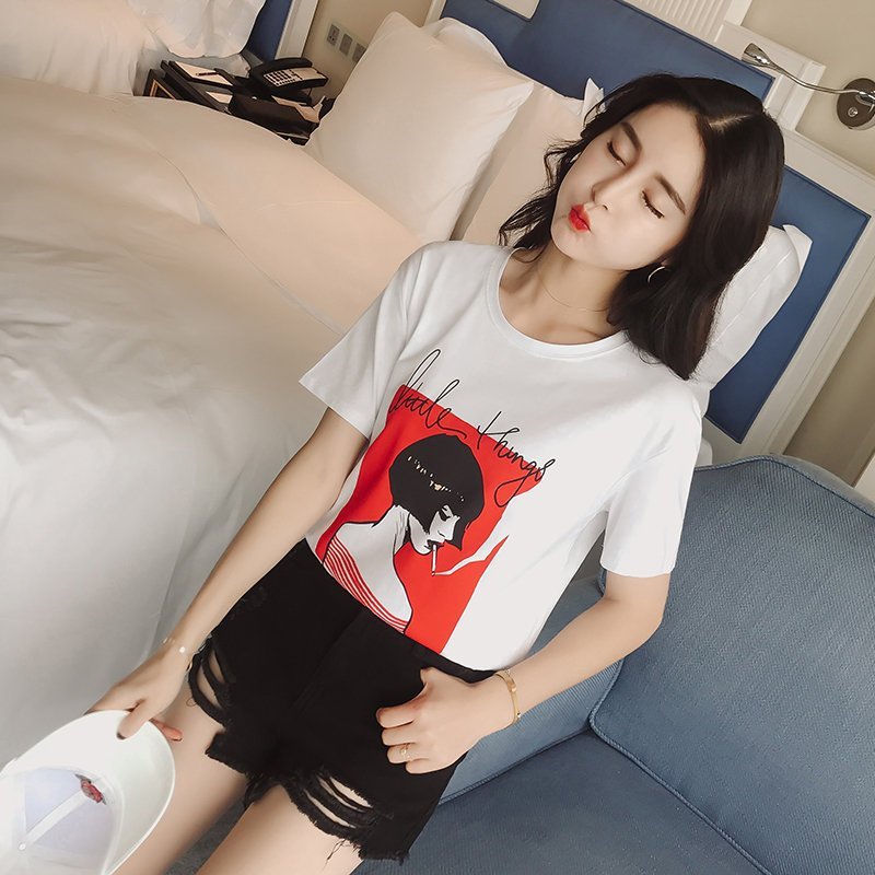 FINDSENSE G5 韓國時尚 純棉 圓領 短袖 上衣 百搭 修身 顯瘦 T恤