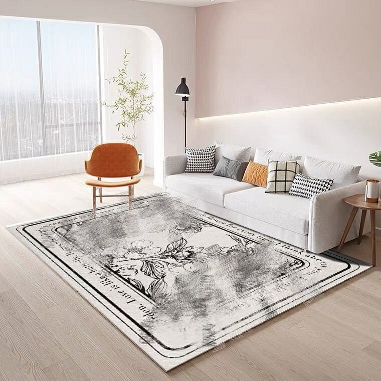 復古 簡約 地毯 方形 黑白 植物地毯 客廳 沙發 床邊 大面積 花卉底 地毯