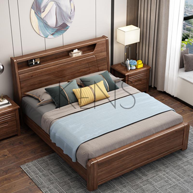 主臥床 實木床 胡桃木實木床1.8米雙人主臥現代簡約1.5米高箱床儲物婚床臥室家具