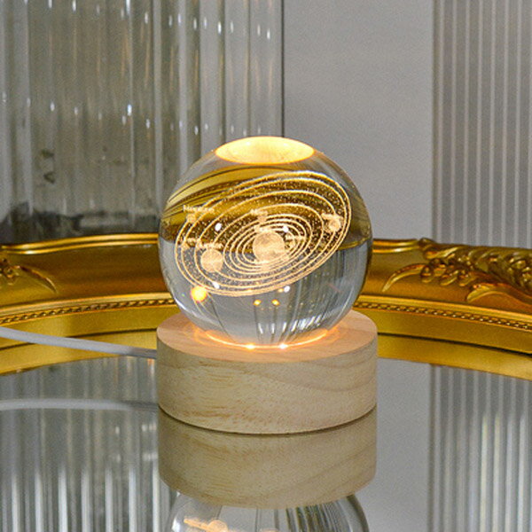 ✤宜家✤星球單色款3D雷射水晶球北歐創意USB小夜燈 臥室桌面裝飾氛圍燈LED燈