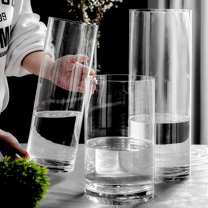 特大號花瓶簡約玻璃透明落地擺件客廳餐桌水竹富貴竹干花插花飾品