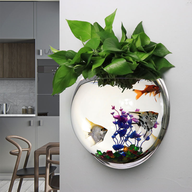 創意魚缸客廳型掛壁掛墻壁掛懸掛水族箱餐廳透明墻麵花盆花瓶