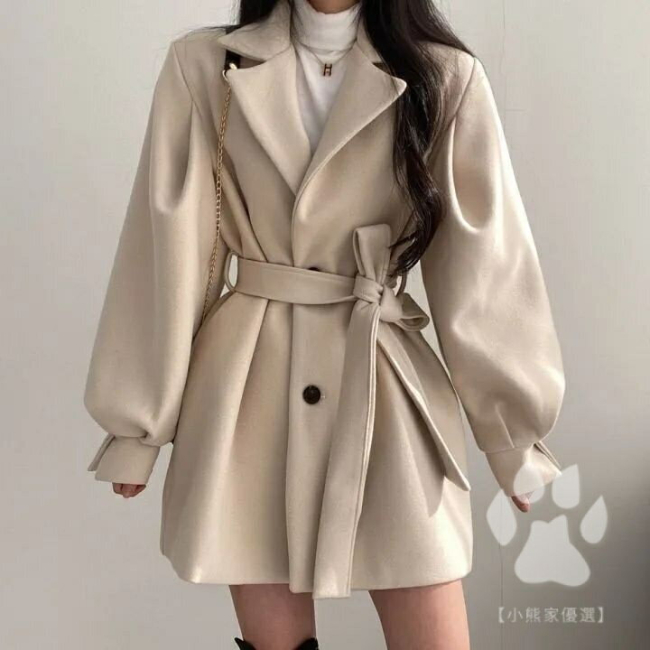 新款韓版秋冬寬鬆風大衣 女西裝領中長款 外套 外套女 中長版大衣秋冬 顯瘦 修身 中長款毛呢外套 毛呢大衣 長版外套