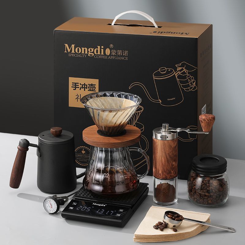 免運 Mongdio手沖咖啡套裝咖啡壺V型濾杯手磨咖啡機全套送人禮盒 快速出貨