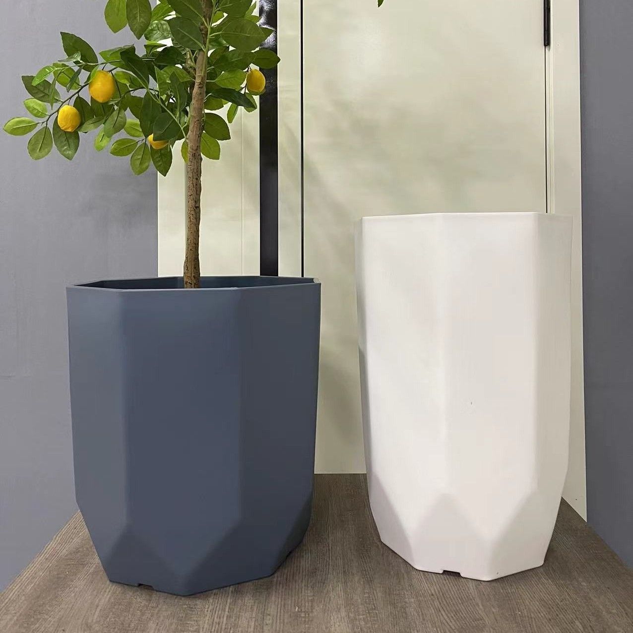 花盆/花器 北歐大號綠植仿水泥多邊形花盆塑料加厚盆栽大口徑天堂鳥專用盆38YJ 快速寄出