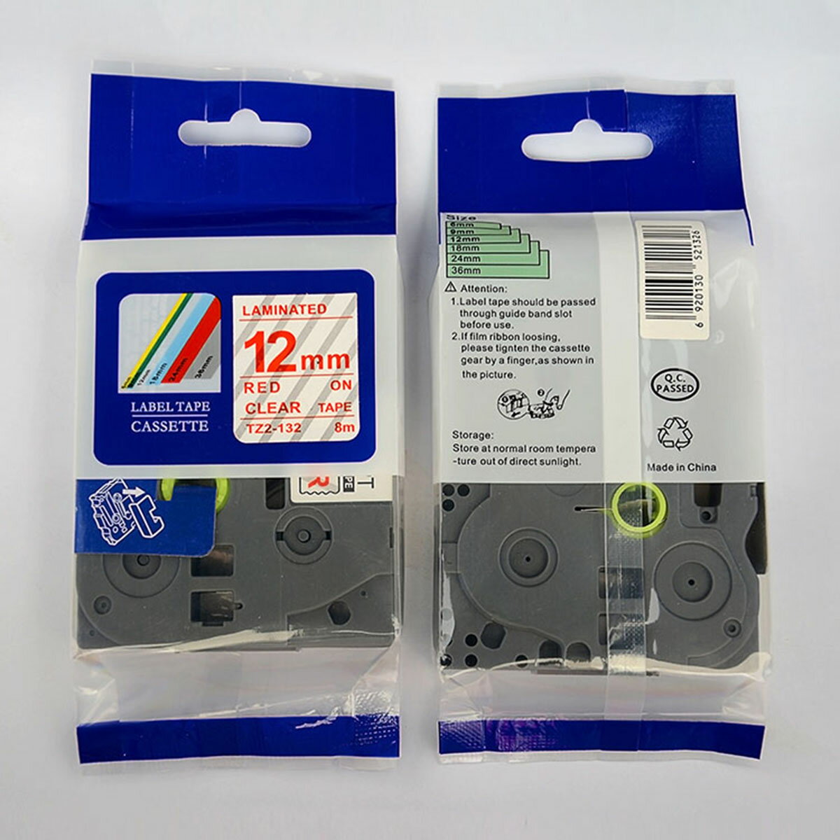 不幹膠標簽貼紙色帶TZ2-132 透明底紅字12MM適用PT-E100B/PT-D210