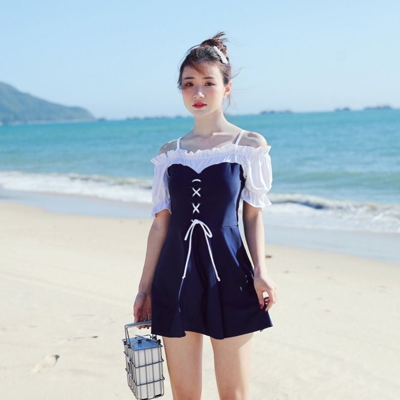 韓國ins風泳衣女2021新款連體泳裝小胸保守學生遮肚顯瘦性感溫泉