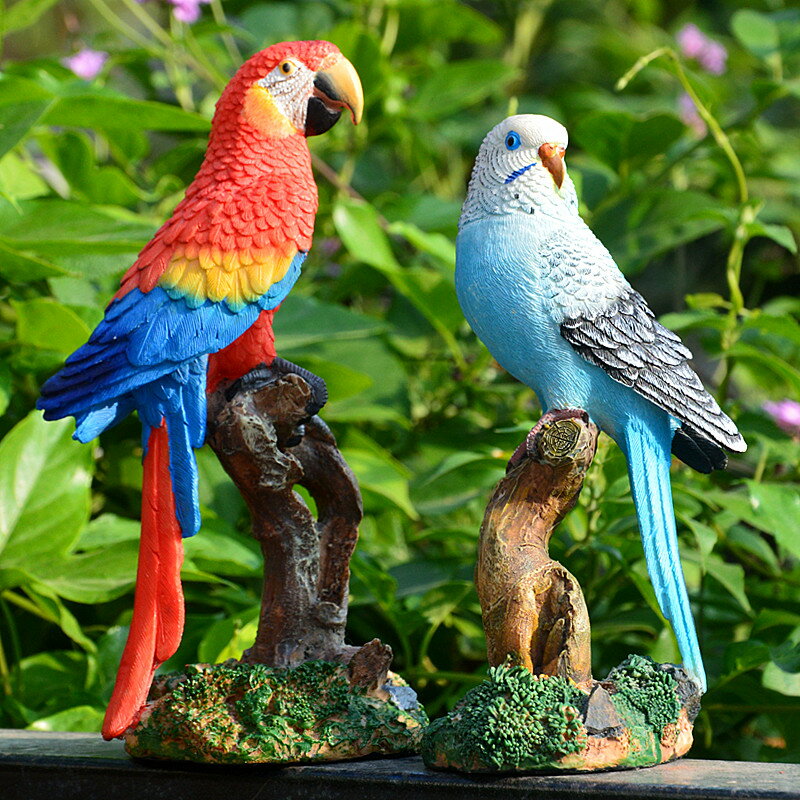 仿真金剛鸚鵡擺件桌面樹脂工藝品別墅花園庭院陽臺創意虎皮鳥