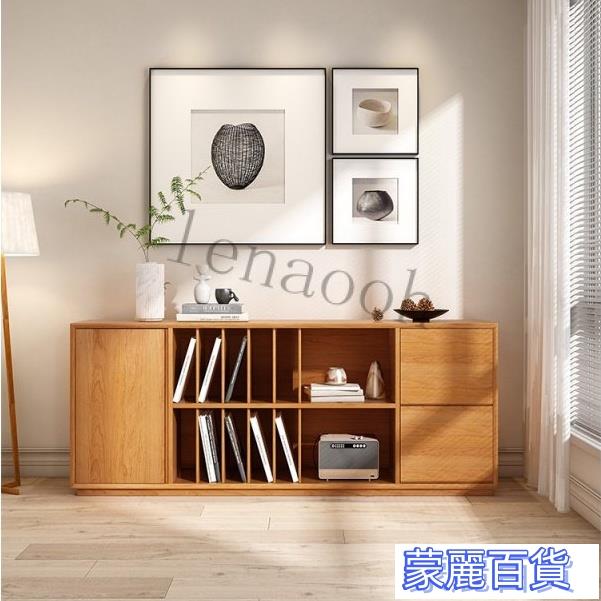 可開發票-【免運】北歐實木落地書櫃日式組閤多層書架收納儲物櫃客廳電視櫻桃餐邊櫃AA0710