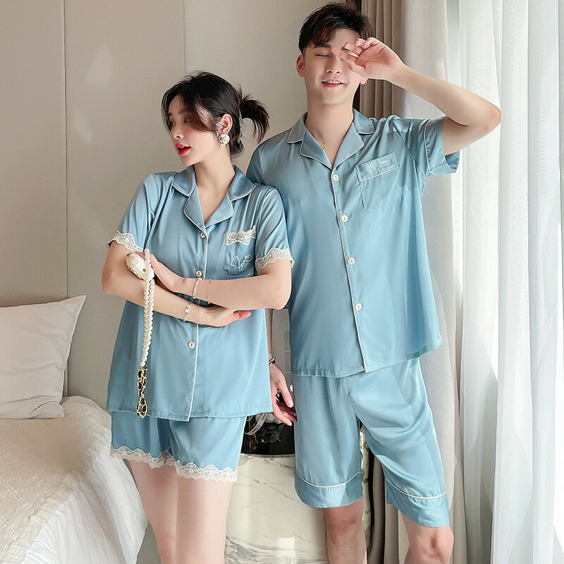 情侶睡衣家居服套裝-短袖千鳥格紋男女休閒服2色74kl63【獨家進口】【米蘭精品】