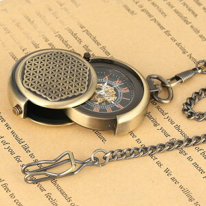 青古創意旋蓋手動機械懷錶 粗鏈雙面羅馬數字刻度懷錶 法式風情收藏