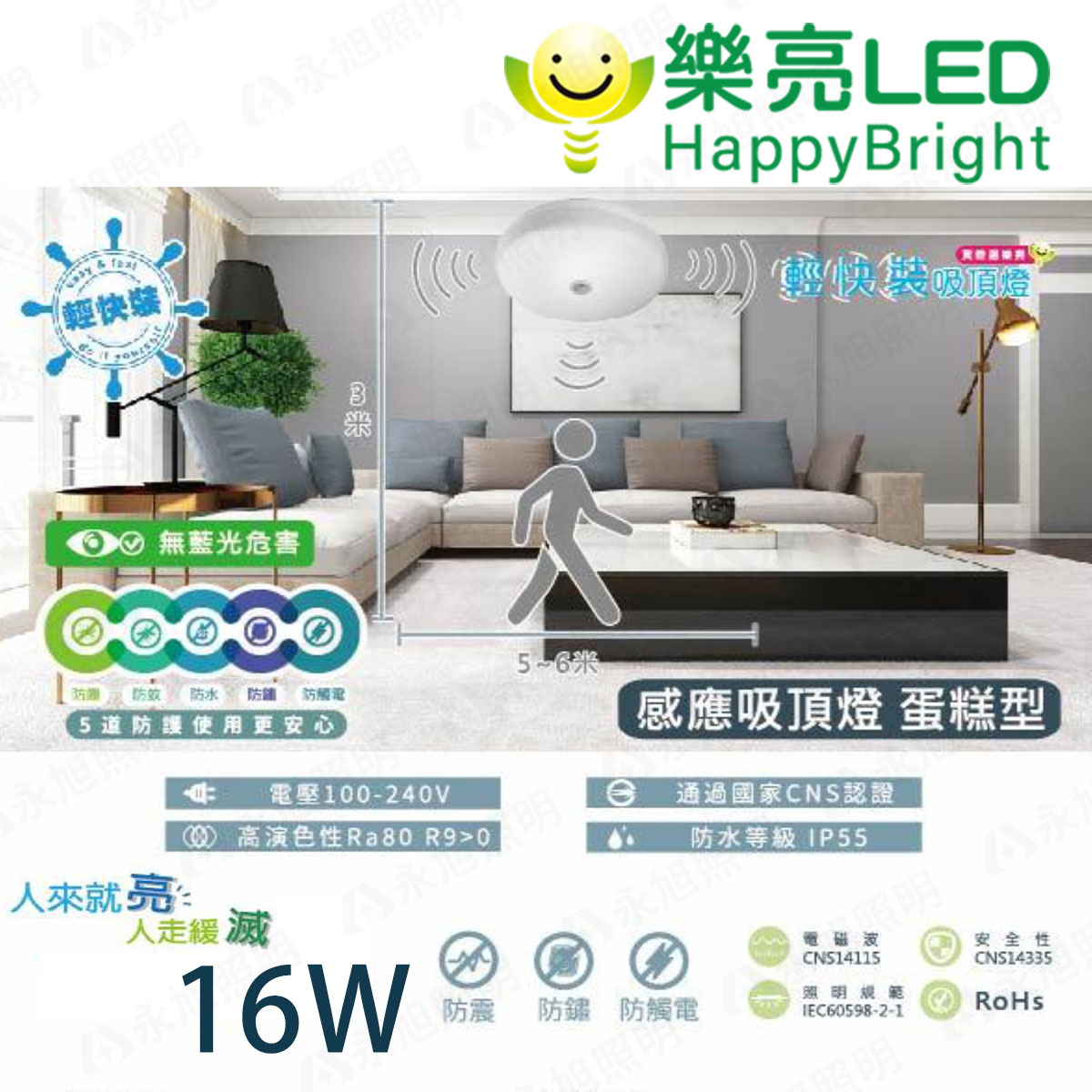 〖樂亮〗16W 輕快裝 蛋糕 感應吸頂燈 LED 1-2坪〖永光燈飾〗GCU0-HBEUV216