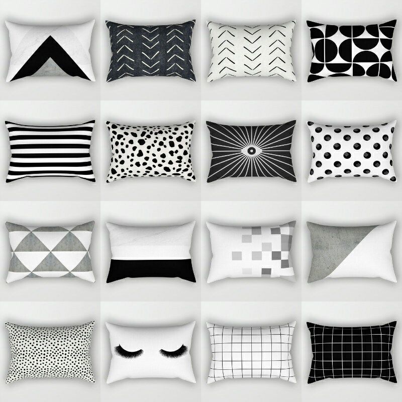 北歐ins風創意黑白抱枕長方形沙發靠枕腰枕靠墊客廳抱枕雙面定制