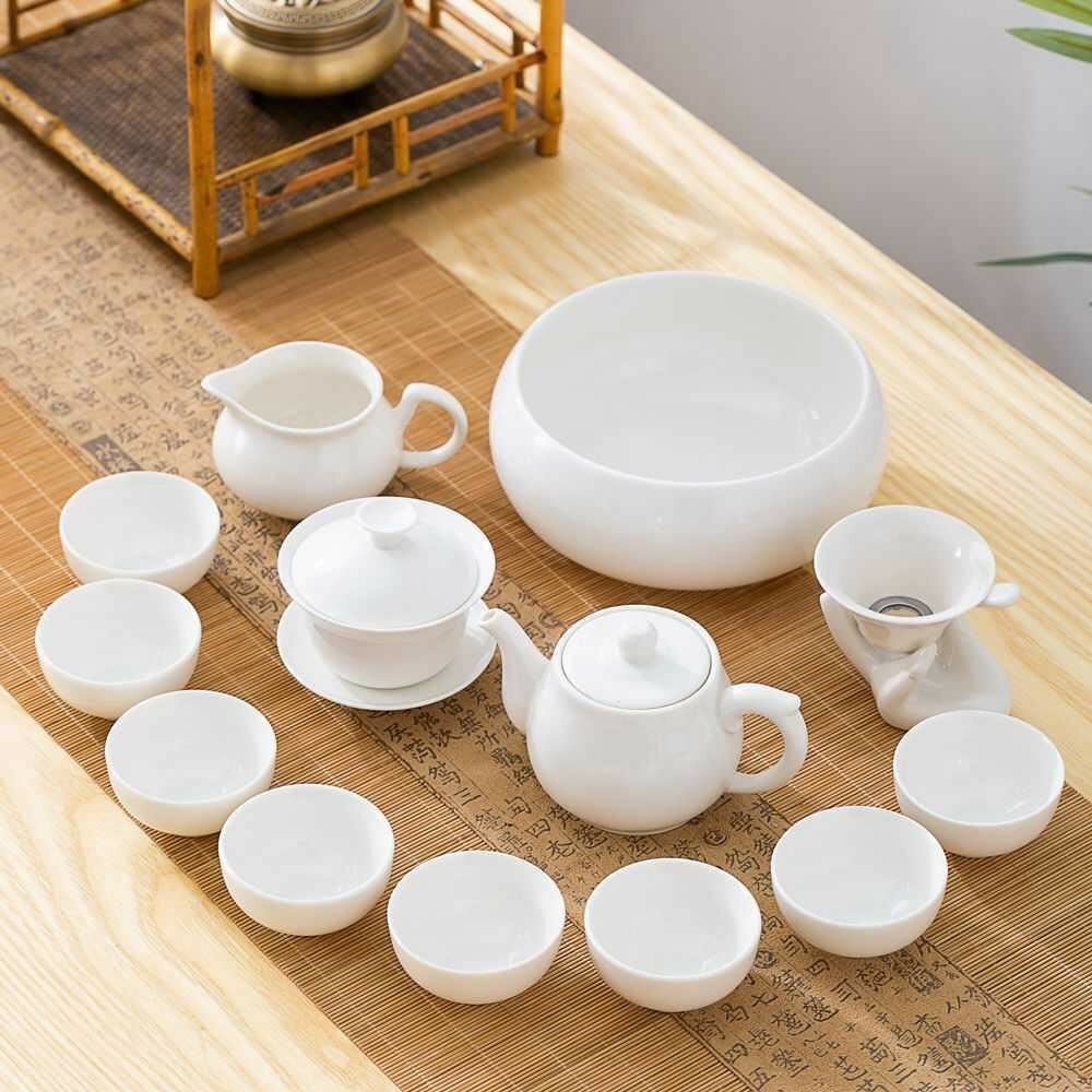羊脂玉瓷功夫茶具套裝整套潮汕工夫茶具簡約家用茶茶杯蓋碗茶壺