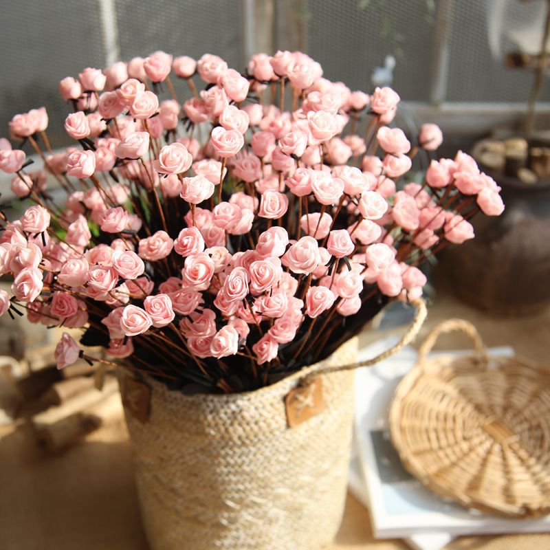 15頭PE小玫瑰花束 婚慶裝飾品 家居客廳植物假花套裝干花花藝擺件