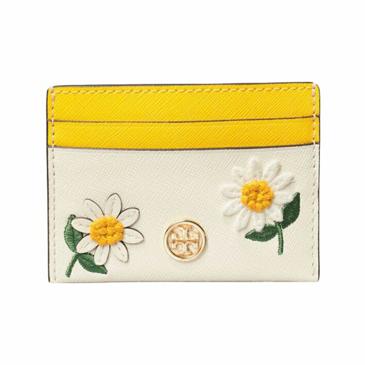 精選★TORY BURCH Robinson 小雛菊刺繡裝飾拼色  女款紋理皮革卡包證件套 64403~【夏日美包★菲尼斯 國際精品↘3折起】