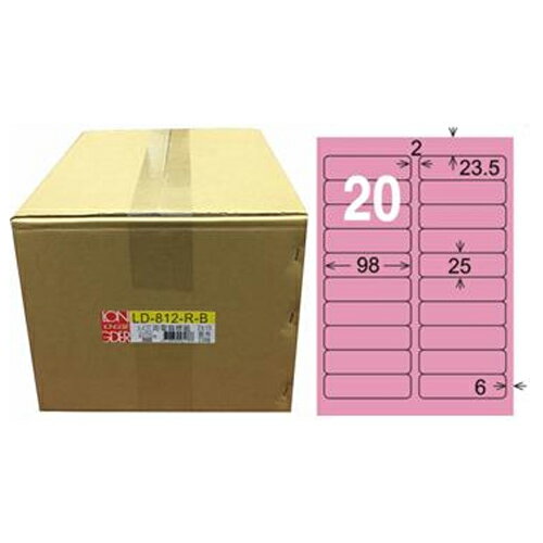【龍德】A4三用電腦標籤 25x98mm 粉紅色 1000入 / 箱 LD-812-R-B